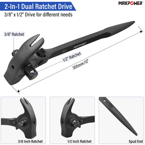 MAXPOWER claw-hammer-podger-spanner demonstrates versatile prying and hammering