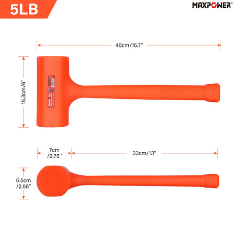 MAXPOWER dead blow hammer with checkered grip improves control and reduces slip during use