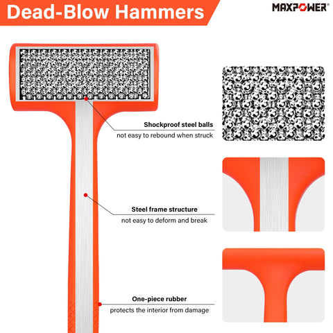MAXPOWER steel-shot-embedded design delivers steady force with fewer sparks and less rebound