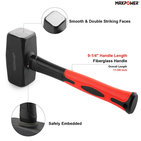 MAXPOWER drop-forged steel head with polished faces for even hits