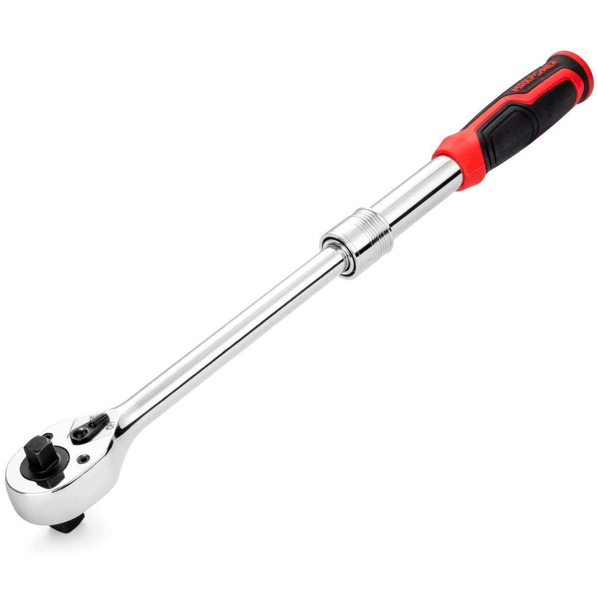 MAXPOWER extendable ratchet handle extended for versatile reach in tight spaces