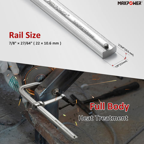 Close-up of MAXPOWER forged steel bar construction on a clamp