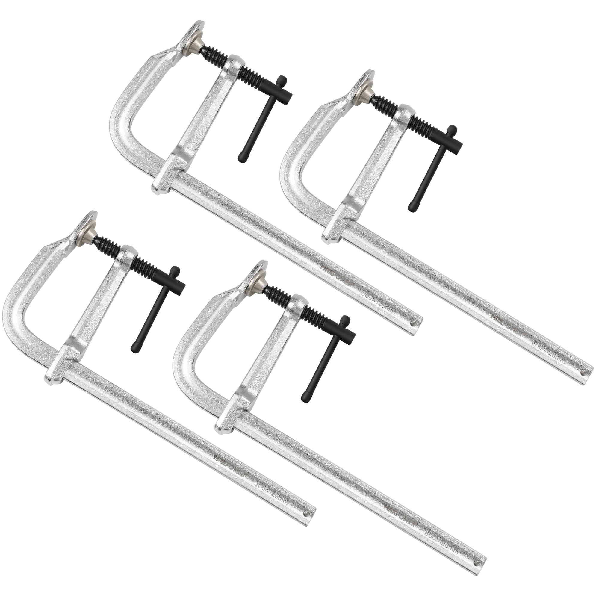 MAXPOWER heavy-duty F clamp with 12-inch jaw opening for wide stock and stable holds