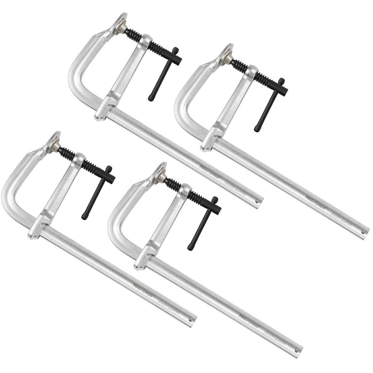 MAXPOWER heavy-duty F clamp with 12-inch jaw opening for wide stock and stable holds