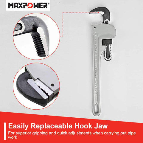 MAXPOWER straight pipe wrench ideal for residential plumbing tasks.