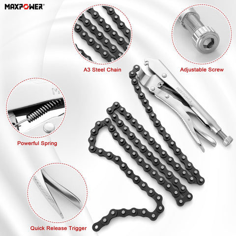 MAXPOWER clamp grips up to 14.2-inch diameter pipes for stability