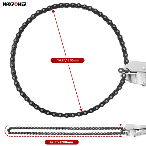 MAXPOWER clamp with 47.2-inch chain enables versatile wrapping around shapes