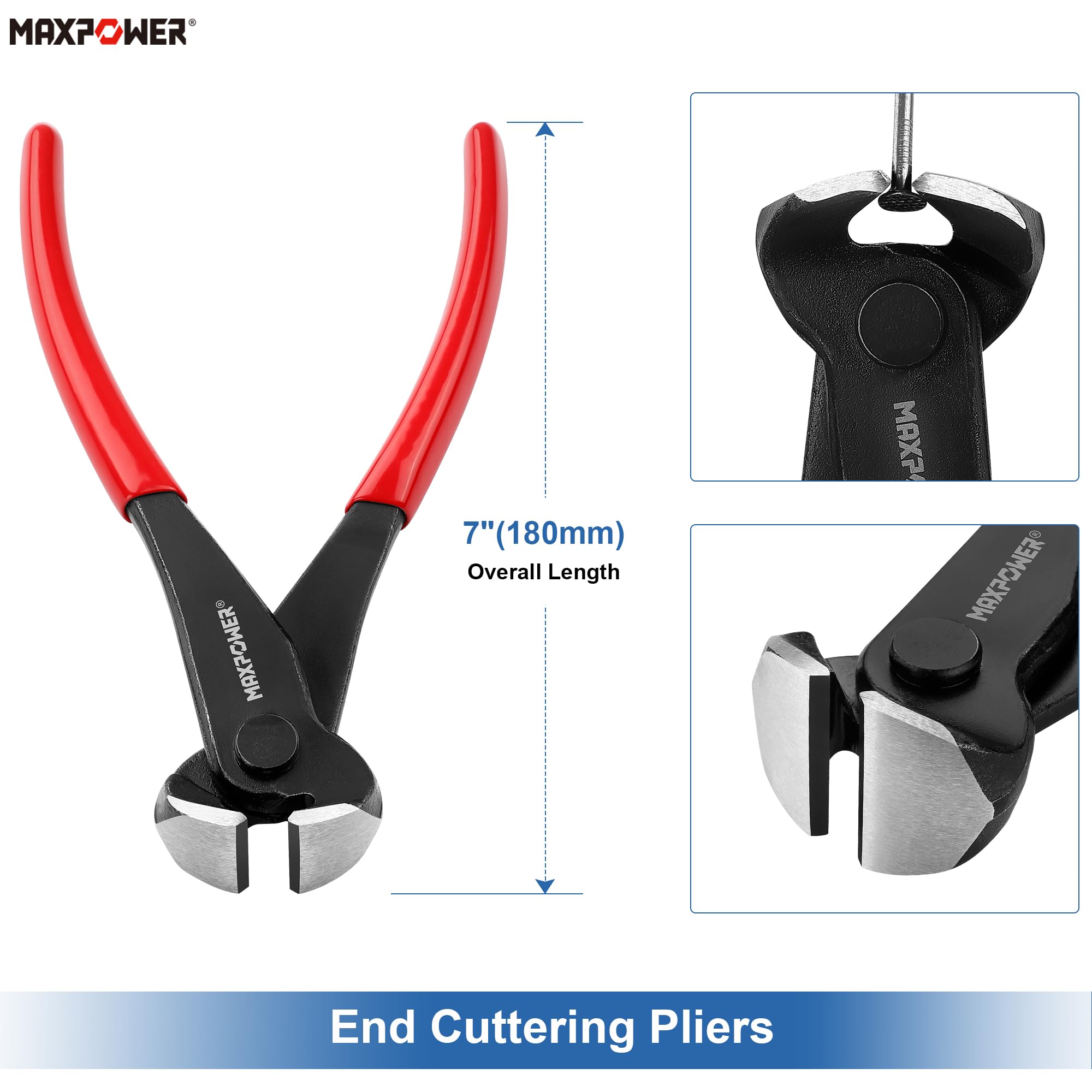 MAXPOWER 8-inch carpenter's pincers remove nails without wood damage.