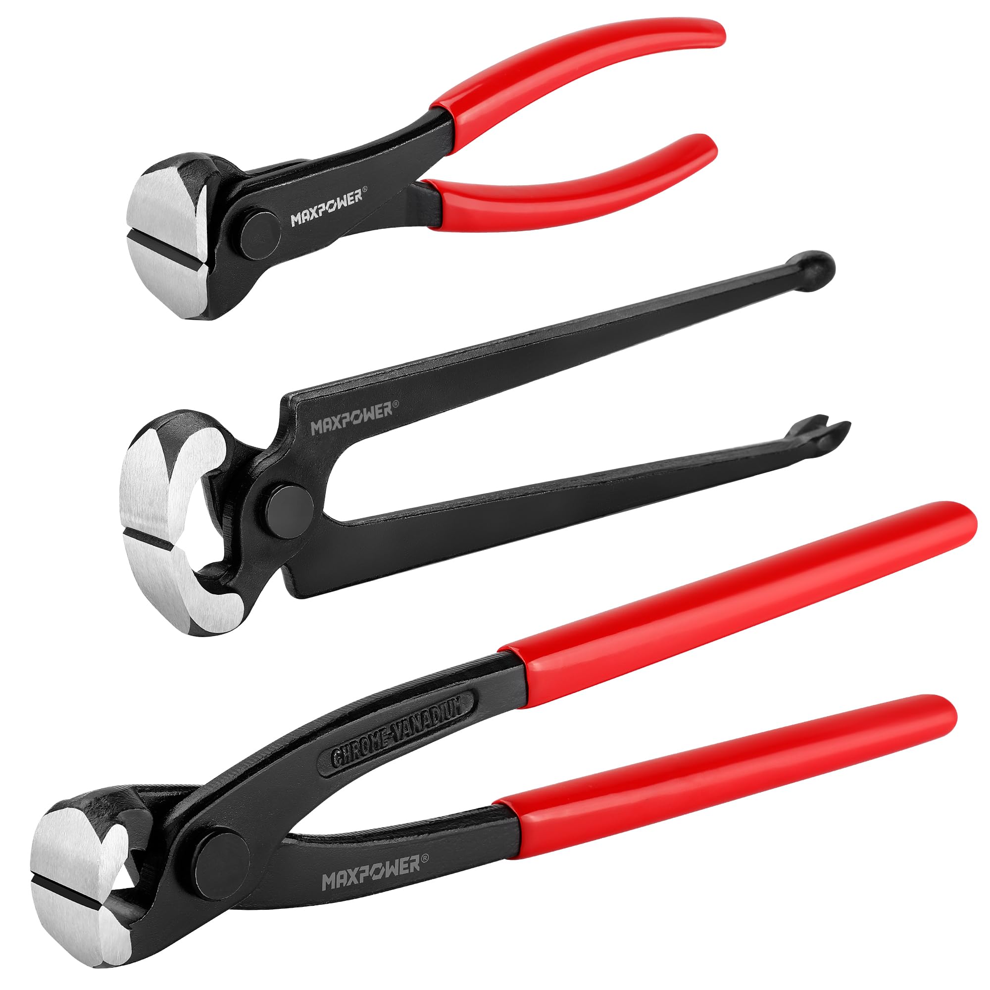 MAXPOWER 9-inch end-cutting nippers for quick wire work around rebars.