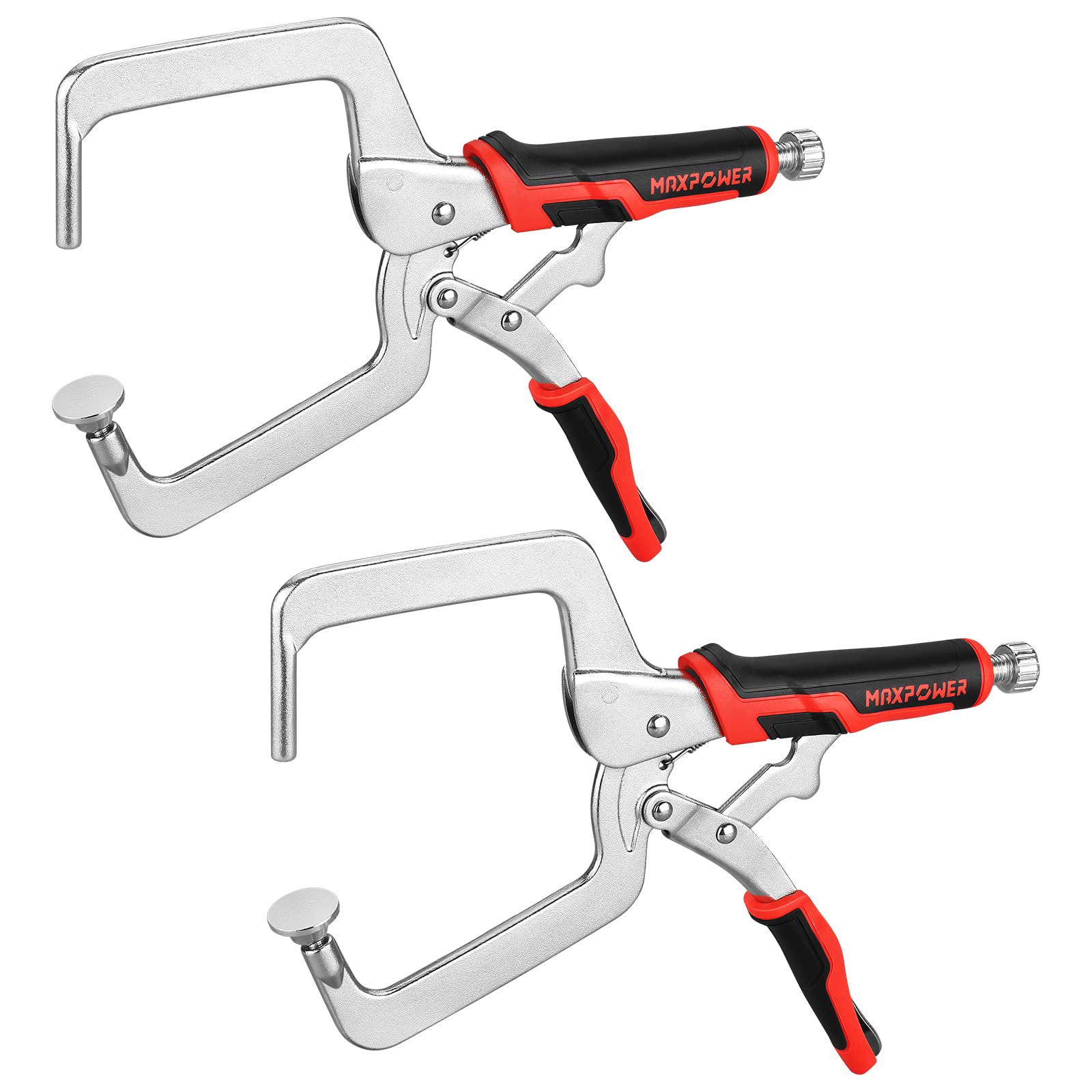 MAXPOWER pocket-hole clamp 12.5 inch two-pack ensures precise 90-degree joints for strong assemblies.