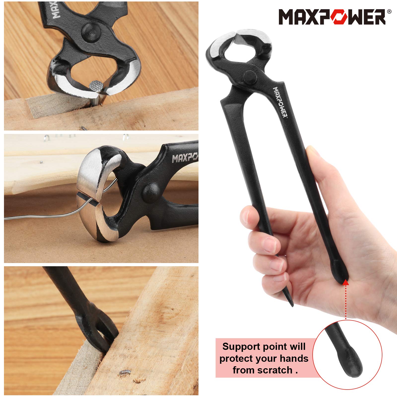 MAXPOWER corrosion-resistant black finish with beveled claws for precision work