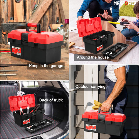 MAXPOWER small toolbox lock hole demonstrates secure lid option for travel
