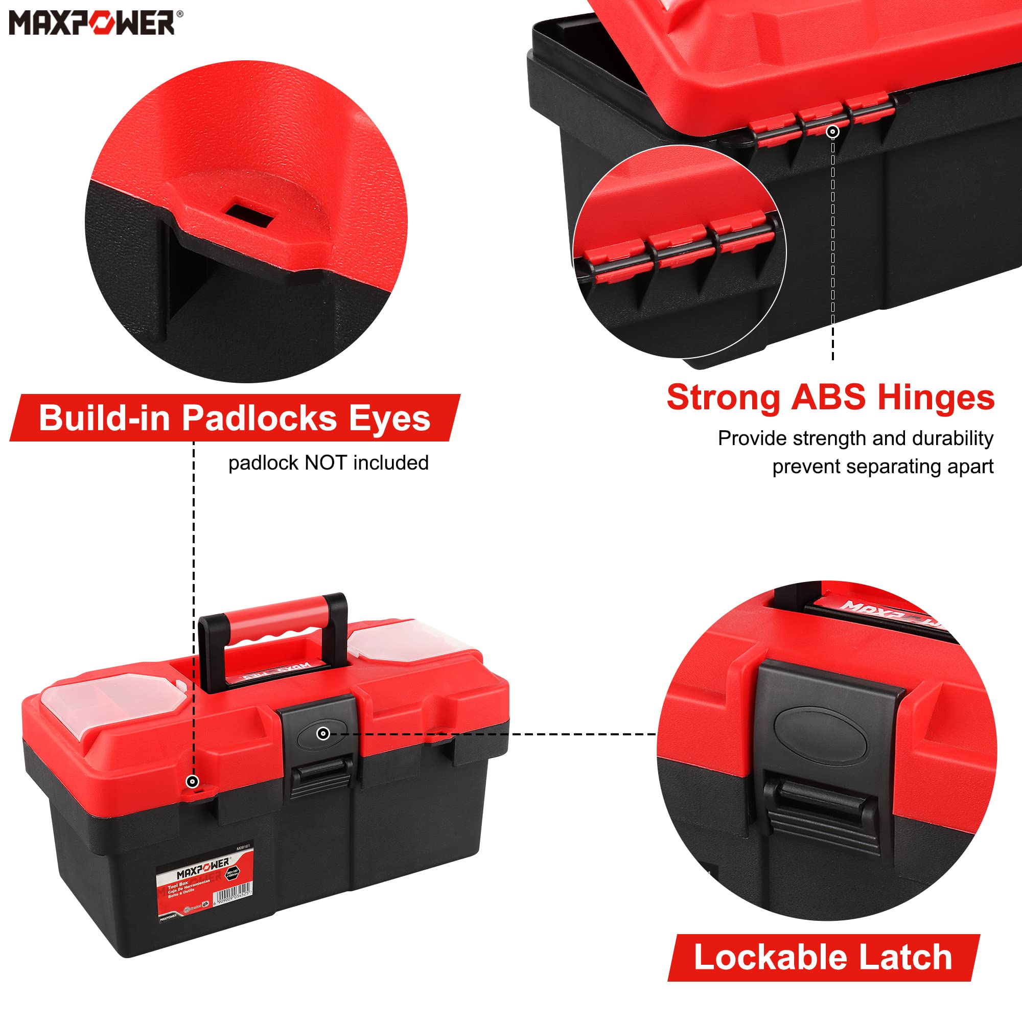 MAXPOWER small toolbox open with tray highlights organized tool access