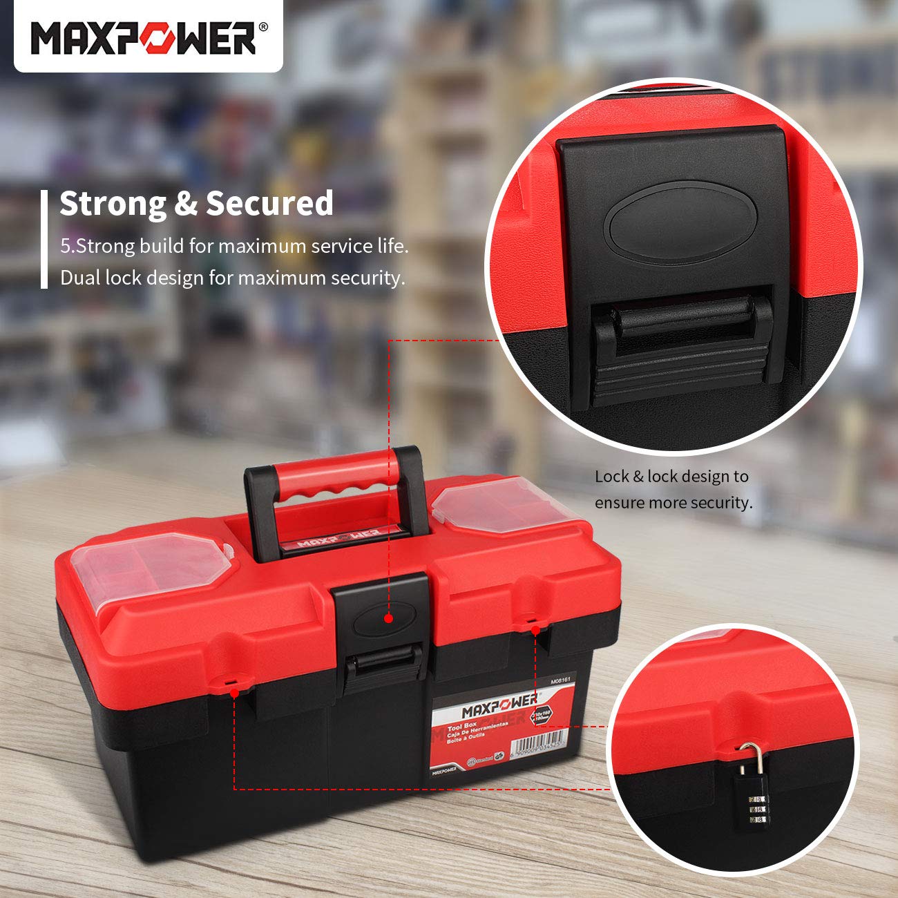 MAXPOWER small toolbox portable design supports quick tidying and tool transport