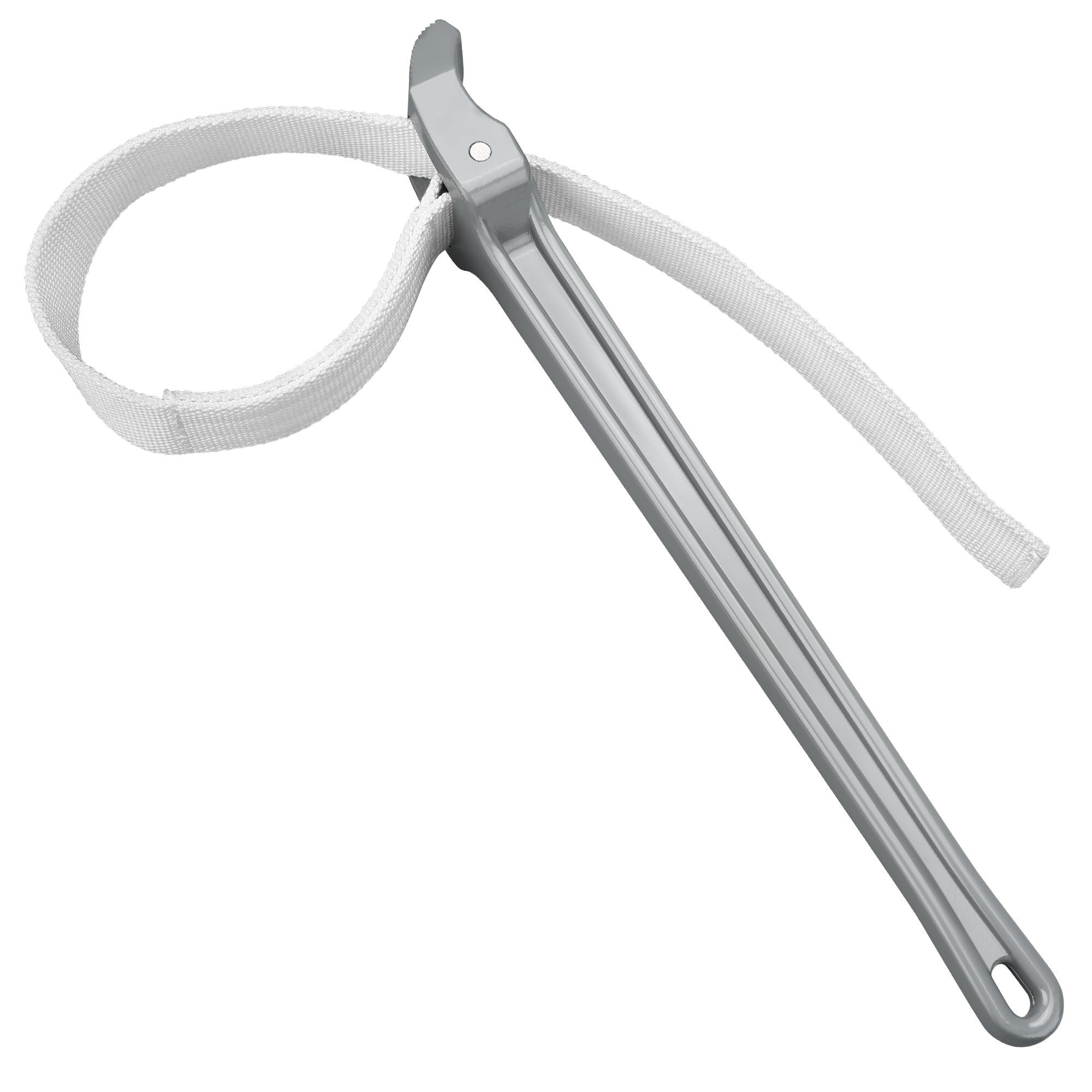 MAXPOWER strap wrench with 18-inch handle delivers strong torque for oil filter work.