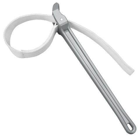 MAXPOWER strap wrench with 18-inch handle delivers strong torque for oil filter work.