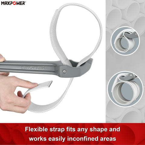 MAXPOWER strap wrench anti-slip top grips securely without surface damage.