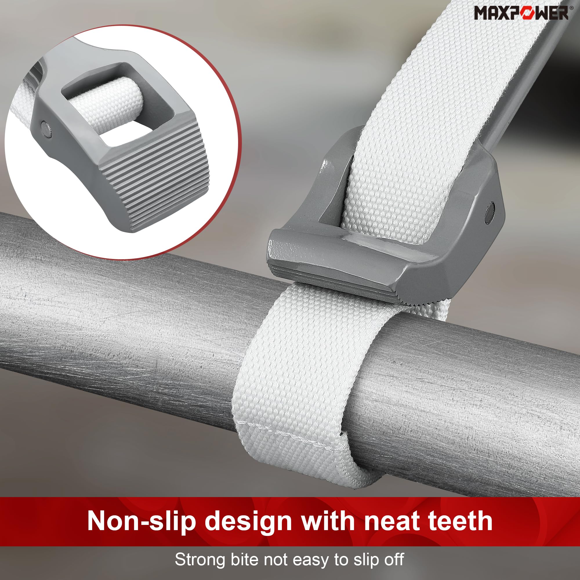 MAXPOWER strap wrench flexes to fit shapes and tight spaces.