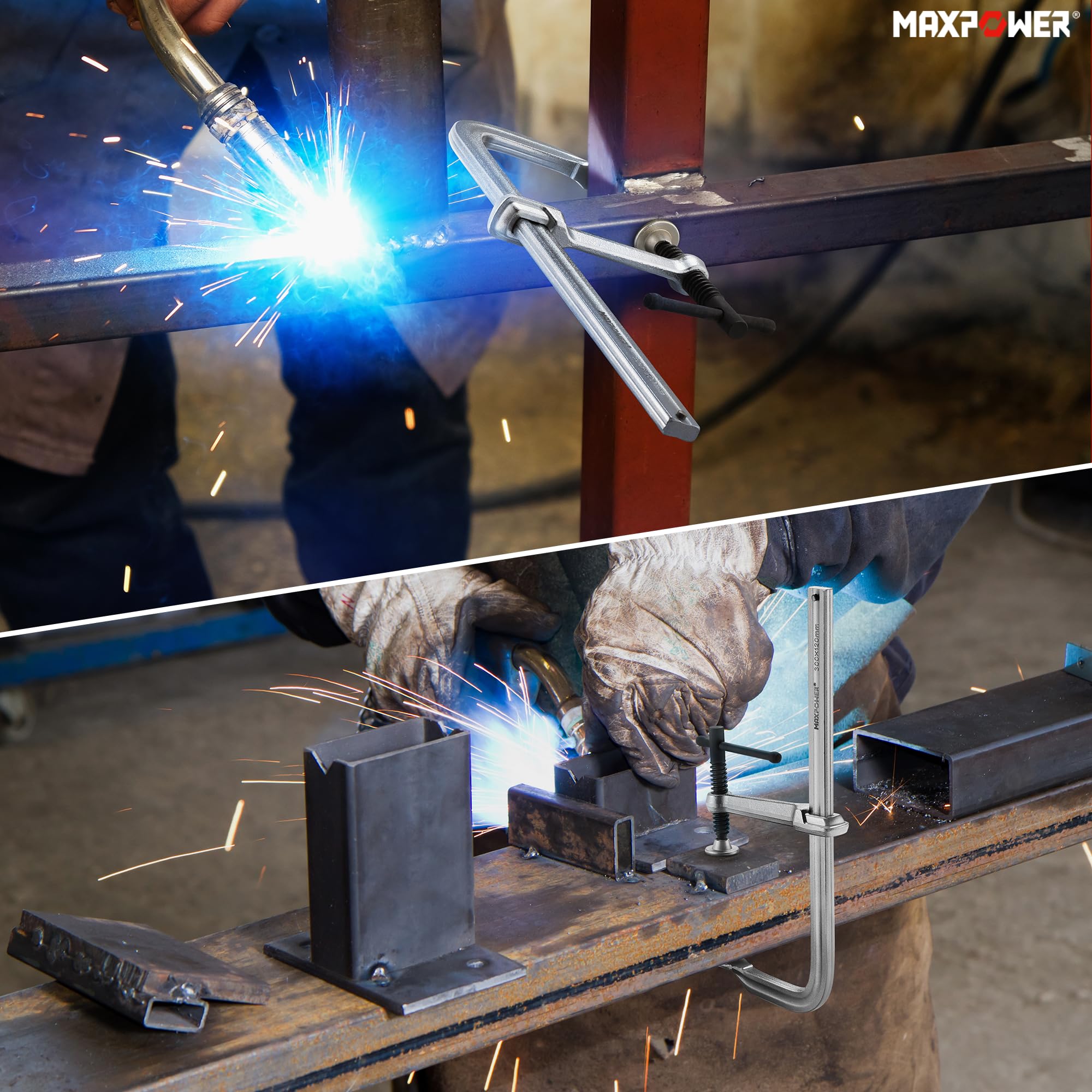 MAXPOWER swivel pads centered on a workpiece for even pressure