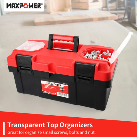 MAXPOWER tool box compact portable design fits in small spaces.