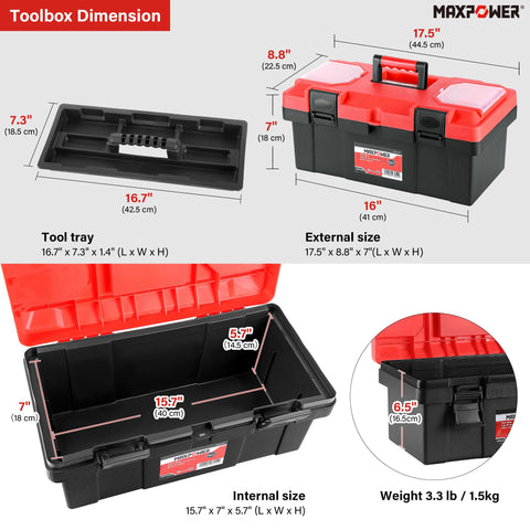 MAXPOWER tool box handle close-up highlighting comfortable grip for easy carrying