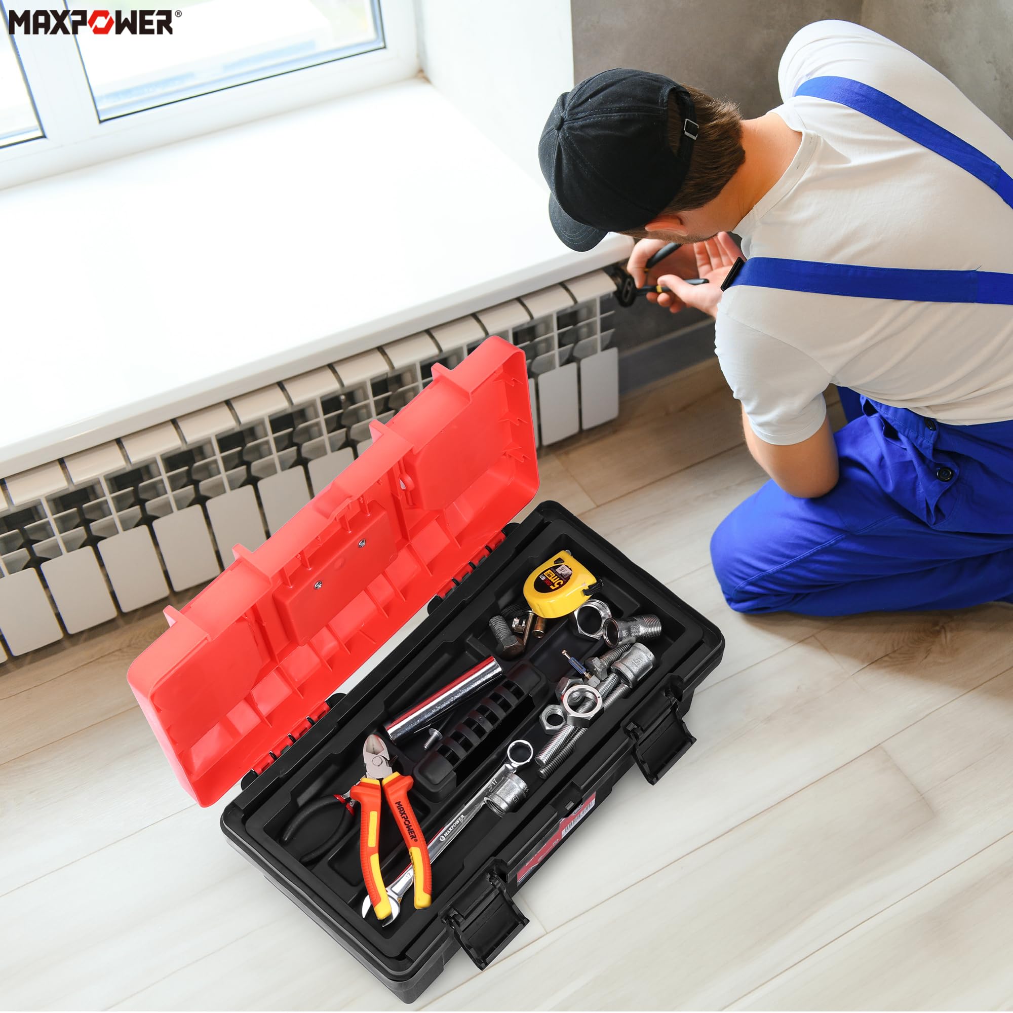 MAXPOWER toolbox in red color ready for home workshop or gift