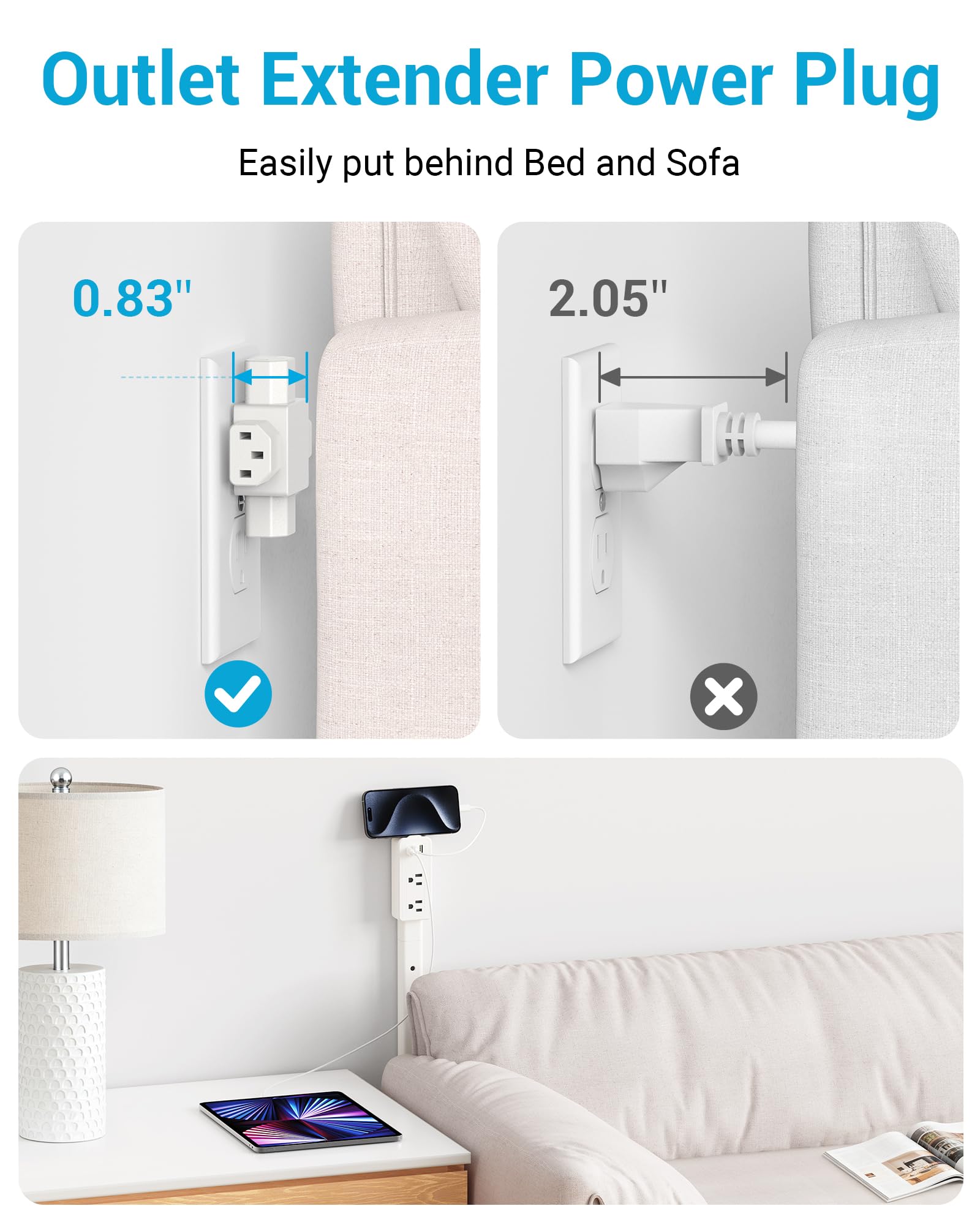 Maxsure Outlet Extender Stick with two AC outlets for flexible power options.