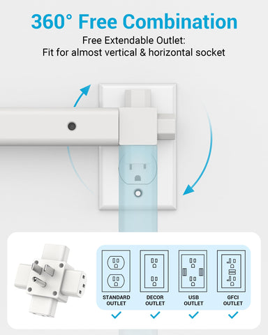 Maxsure Outlet Extender Stick placed behind a nightstand to reduce visible cables.