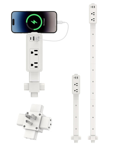 Maxsure Outlet Extender Stick shown at full extended length behind furniture for easy access.