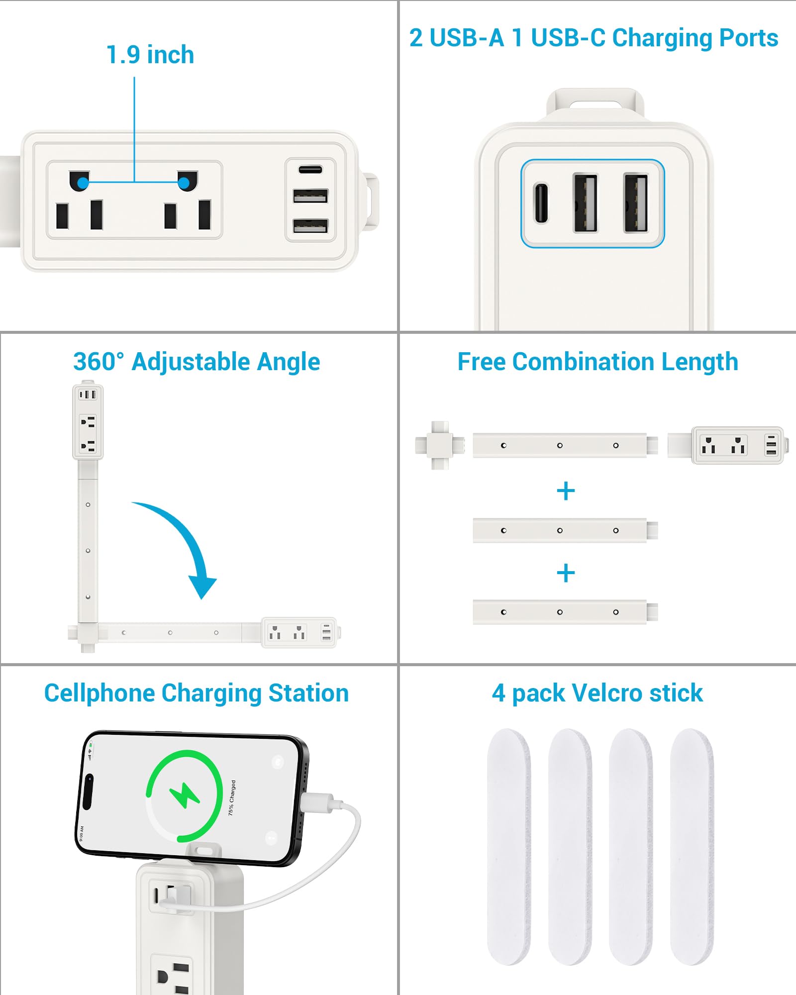 Maxsure Outlet Extender Stick includes screws and Velcro for secure mounting.