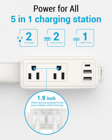 Maxsure Outlet Extender Stick displays USB C and USB A ports for convenient charging.