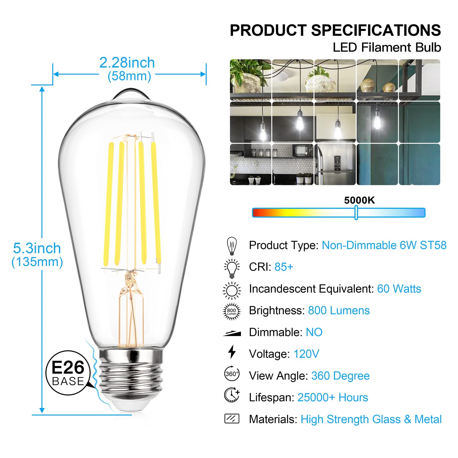 MAXvolador 800 lumen daylight bulb shows bright 5000K glow for crisp task lighting.