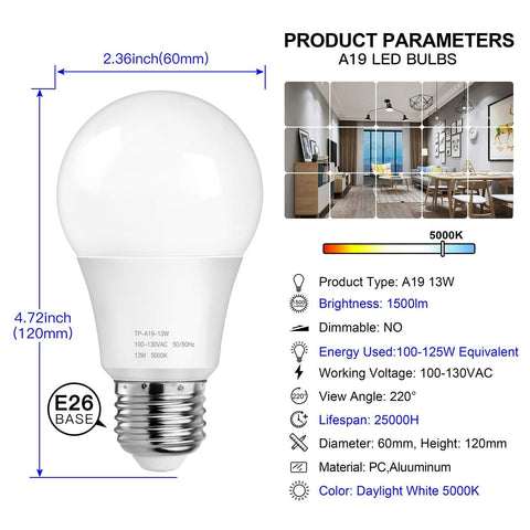 MAXvolador A19 LED bulb with E26 base fits standard fixtures