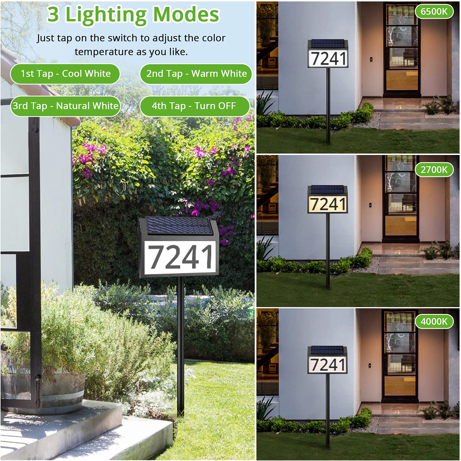 MAXvolador address sign 3-color mode switching between cool, natural, warm white