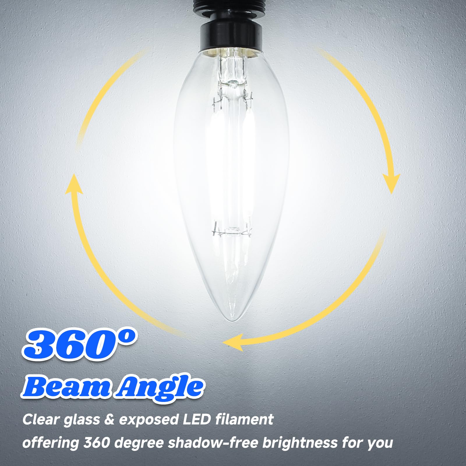 MAXvolador E12 LED candelabra bulb offers 360-degree illumination for even light