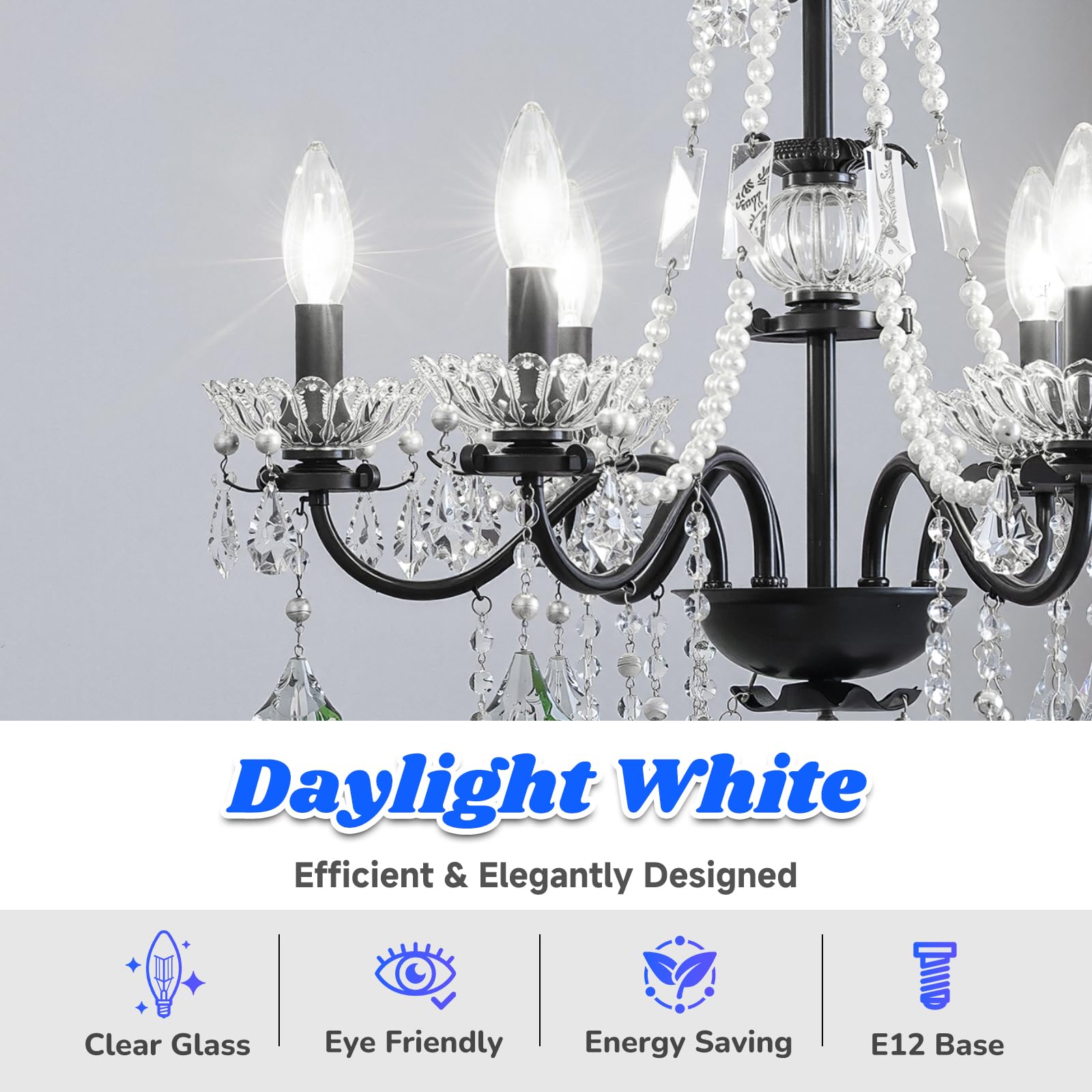 MAXvolador E12 LED candelabra bulb shows 500lm with clear filament for ambiance