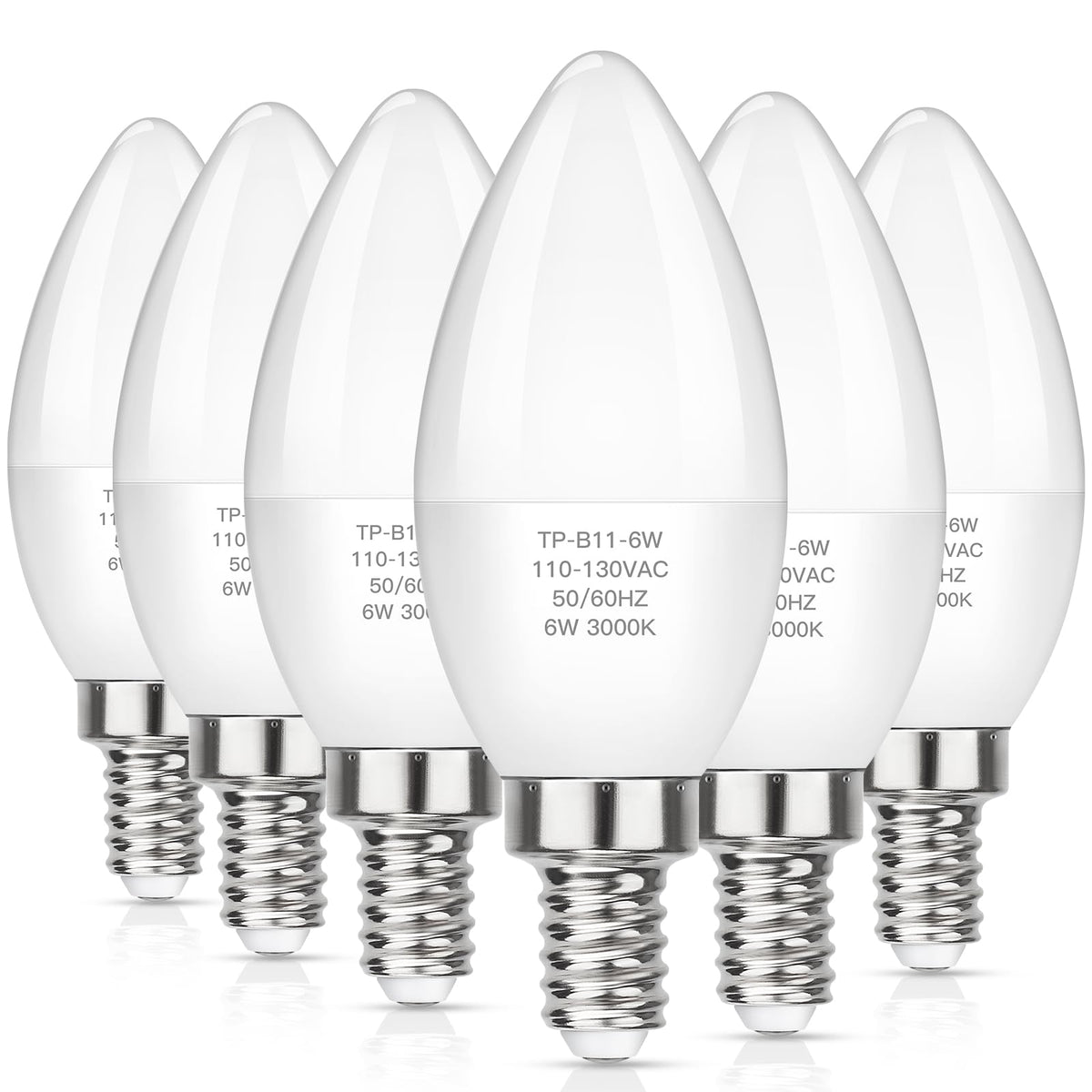 MAXvolador E12 LED candle bulb delivering 600 lumens of soft white light for chandeliers.
