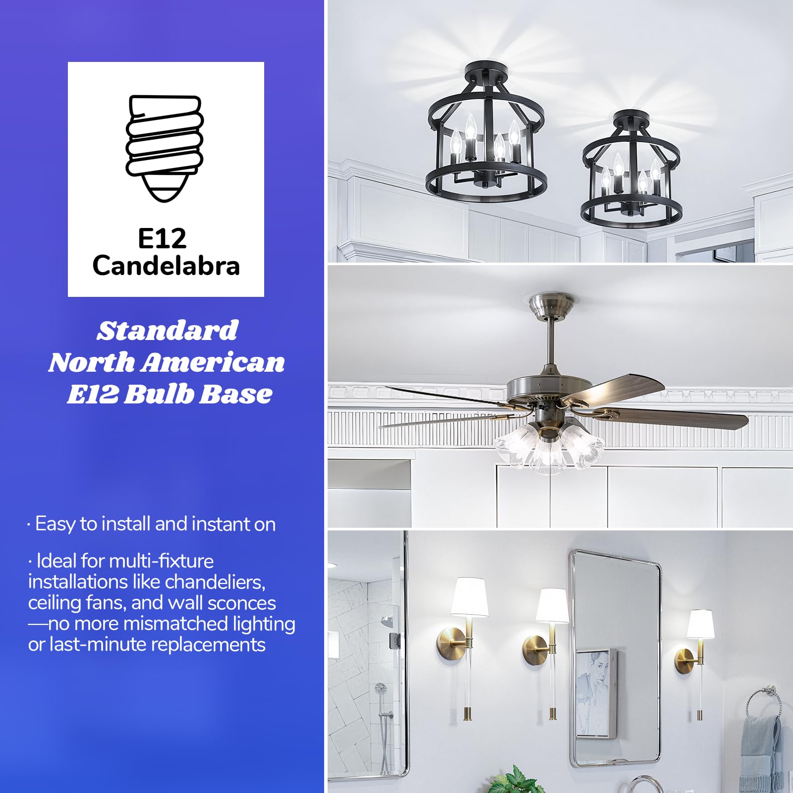 MAXvolador E12 LED candelabra bulb features clear glass with exposed filament
