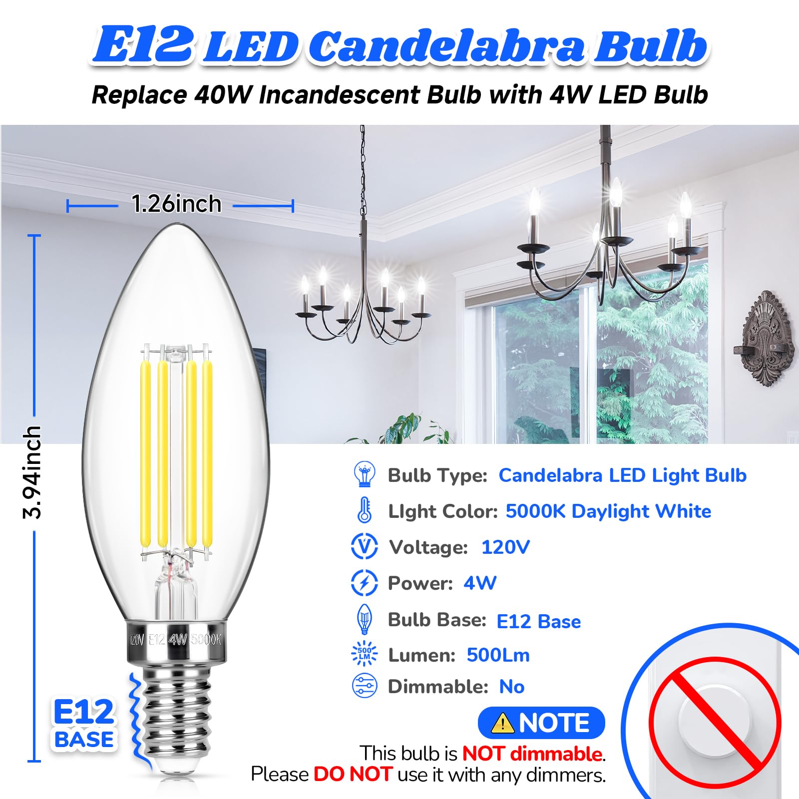 MAXvolador E12 LED candelabra bulb delivers 5000K daylight for bright kitchens