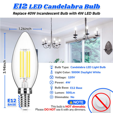 MAXvolador E12 LED candelabra bulb delivers 5000K daylight for bright kitchens