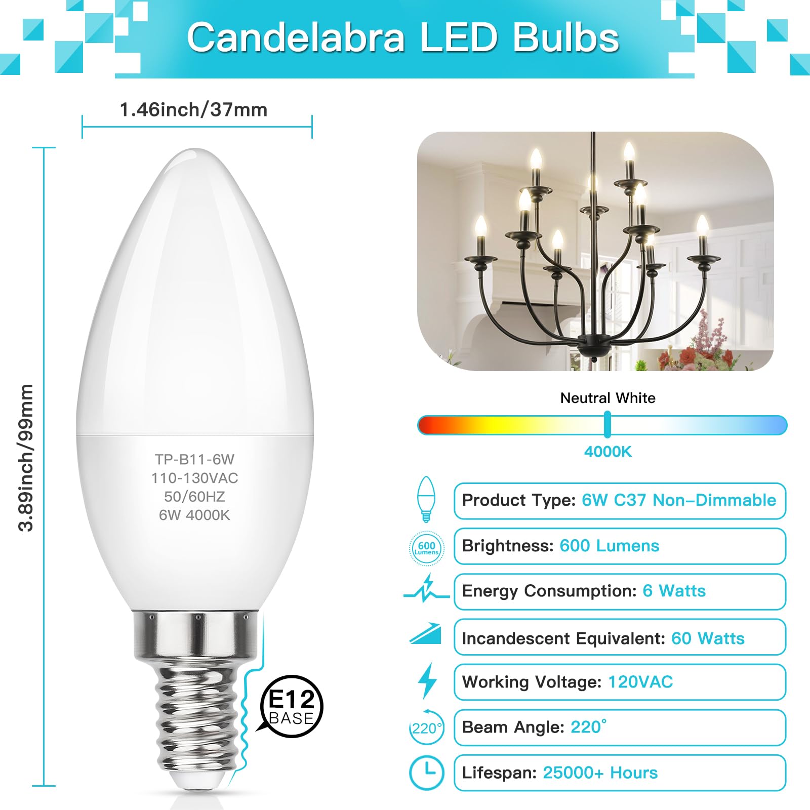 MAXvolador E12 LED bulbs installed in a chandelier, ideal for elegant lighting.