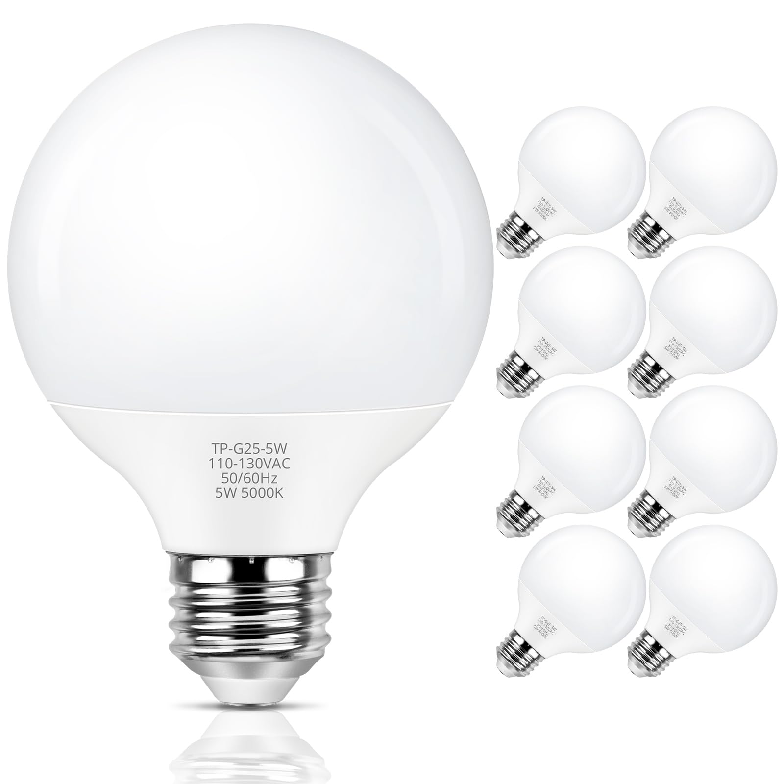 MAXvolador G25 LED globe bulb close-up with 5000K daylight glow for makeup clarity