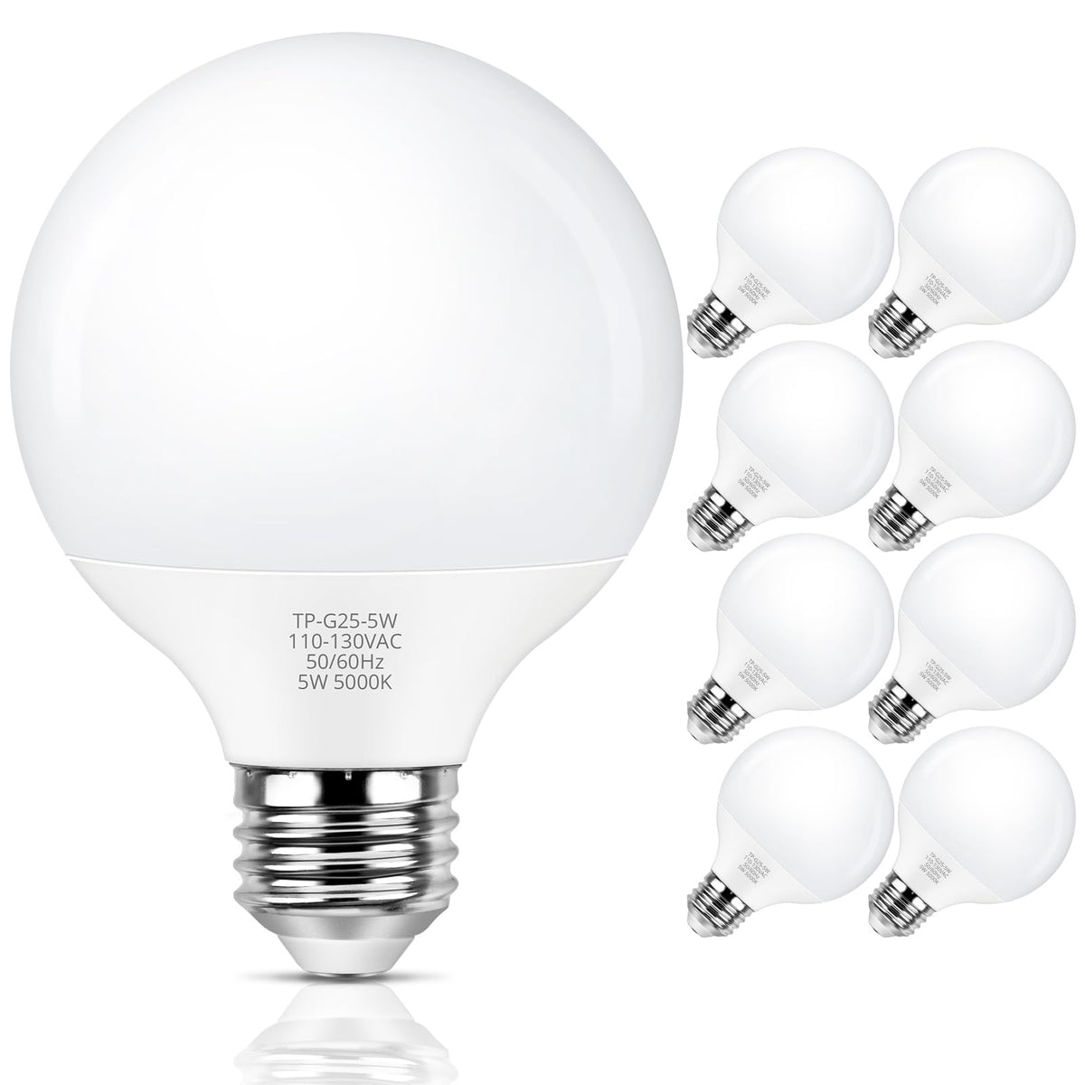 MAXvolador G25 LED globe bulb close-up with 5000K daylight glow for makeup clarity