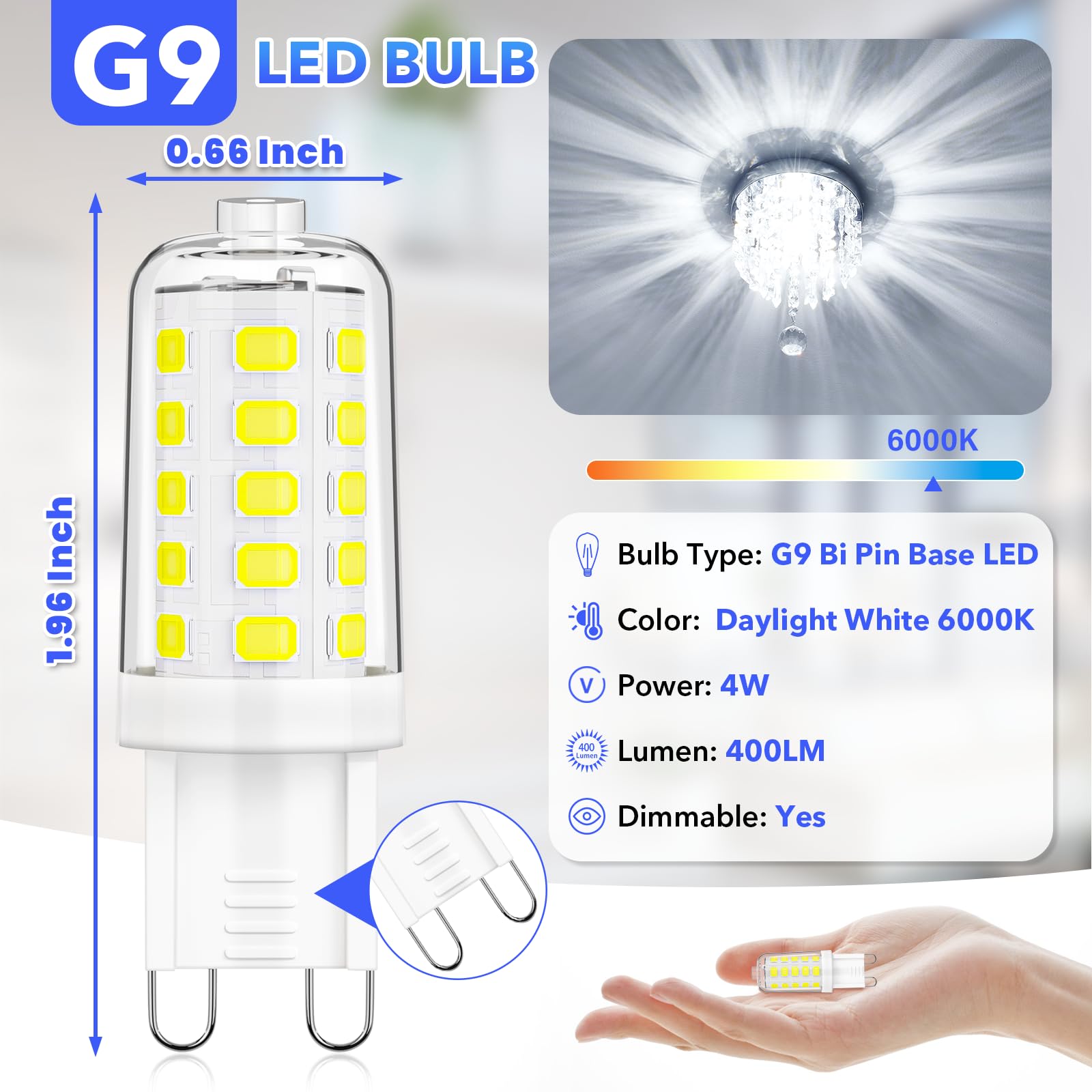 MAXvolador G9 LED bulb with clear glass shade for bright, uniform light.