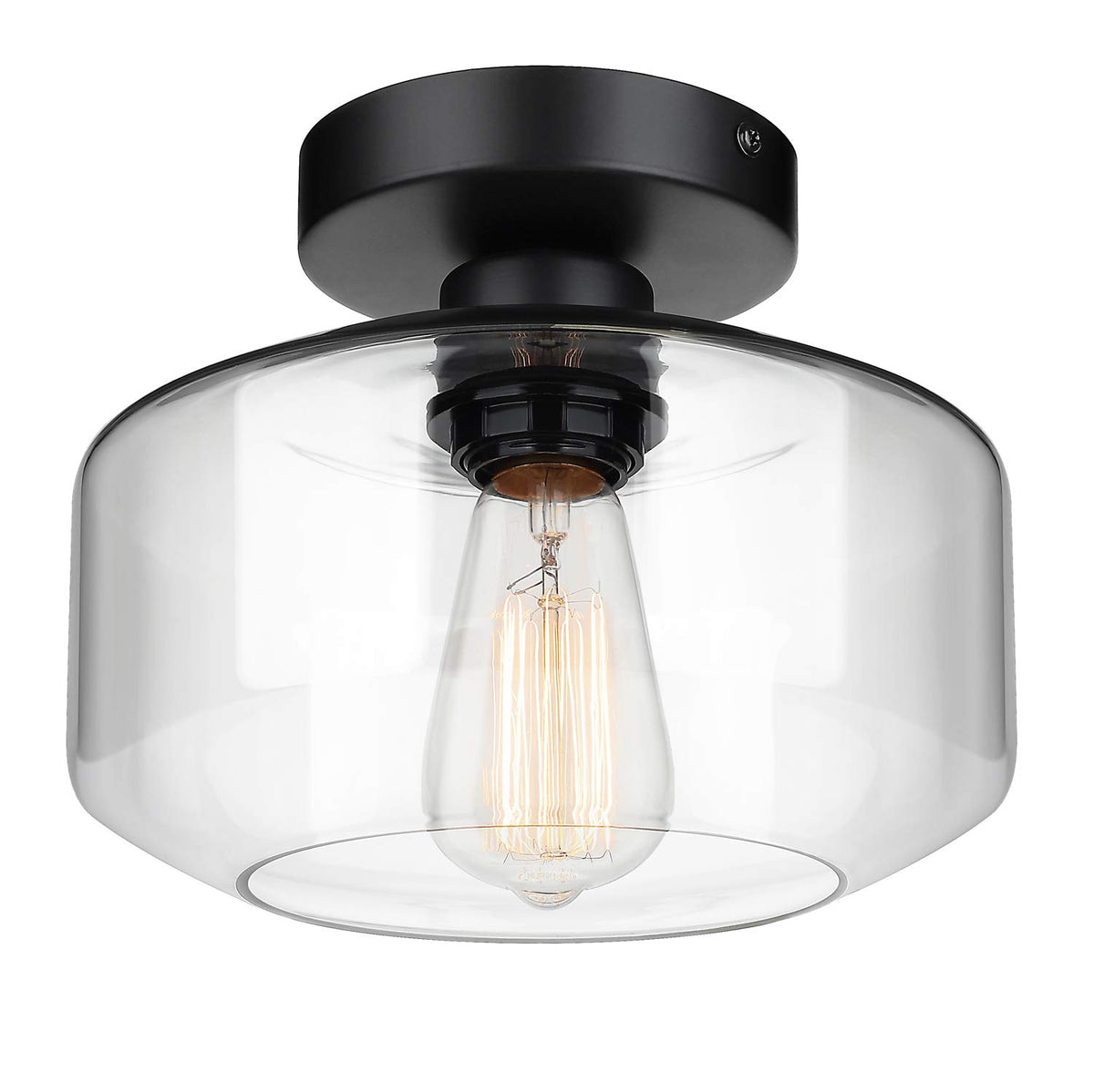 MAXvolador industrial semi flush mount with glass shade, ideal for hallways.