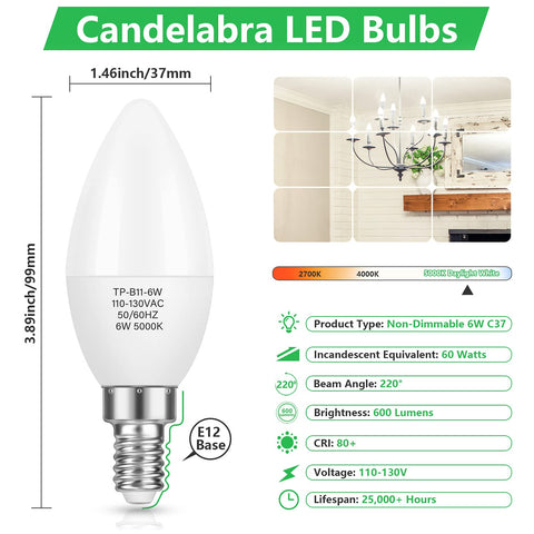 MAXvolador LED candelabra bulb delivering 60W-equivalent brightness at 600 lm