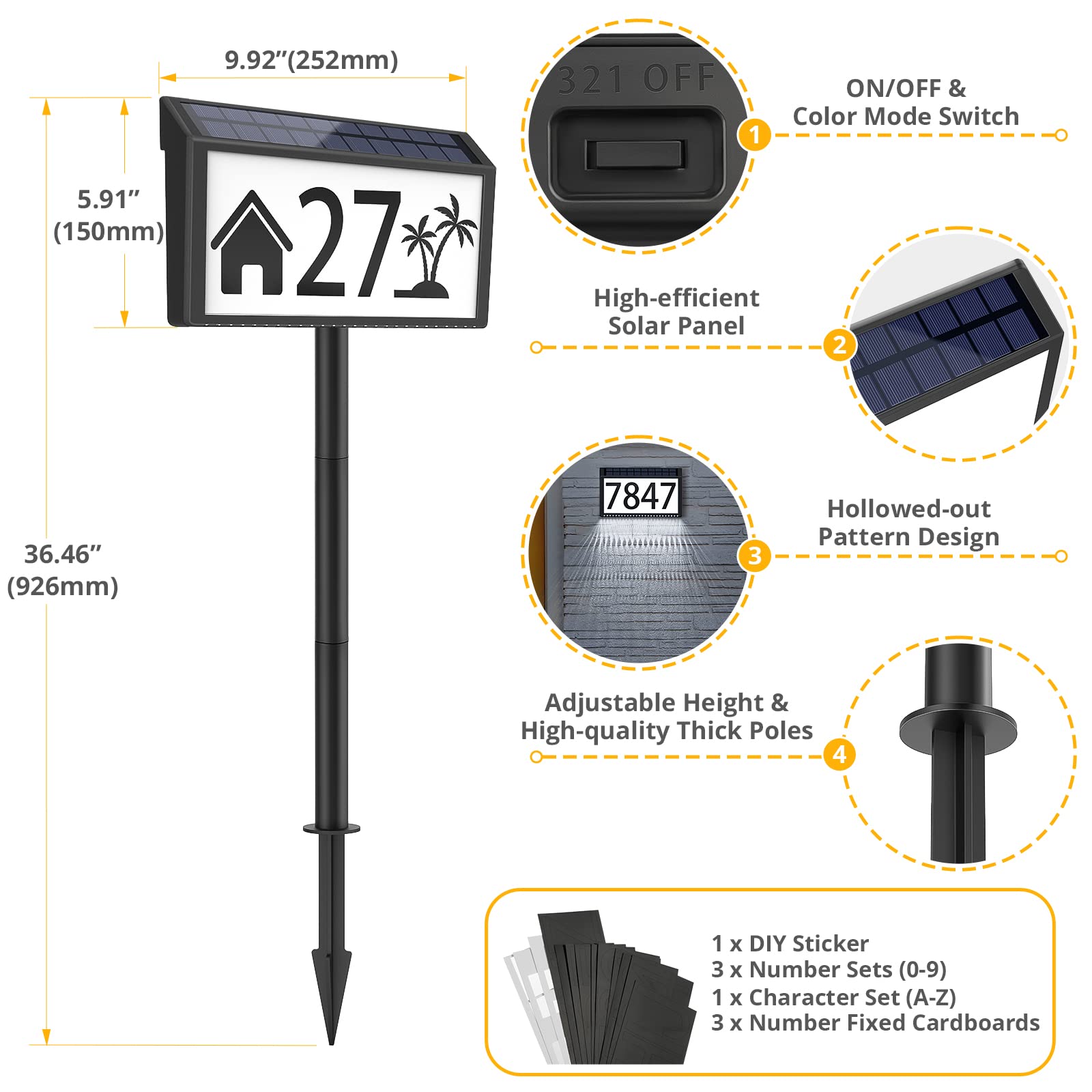 MAXvolador address sign auto-activates at dusk for exterior lighting.