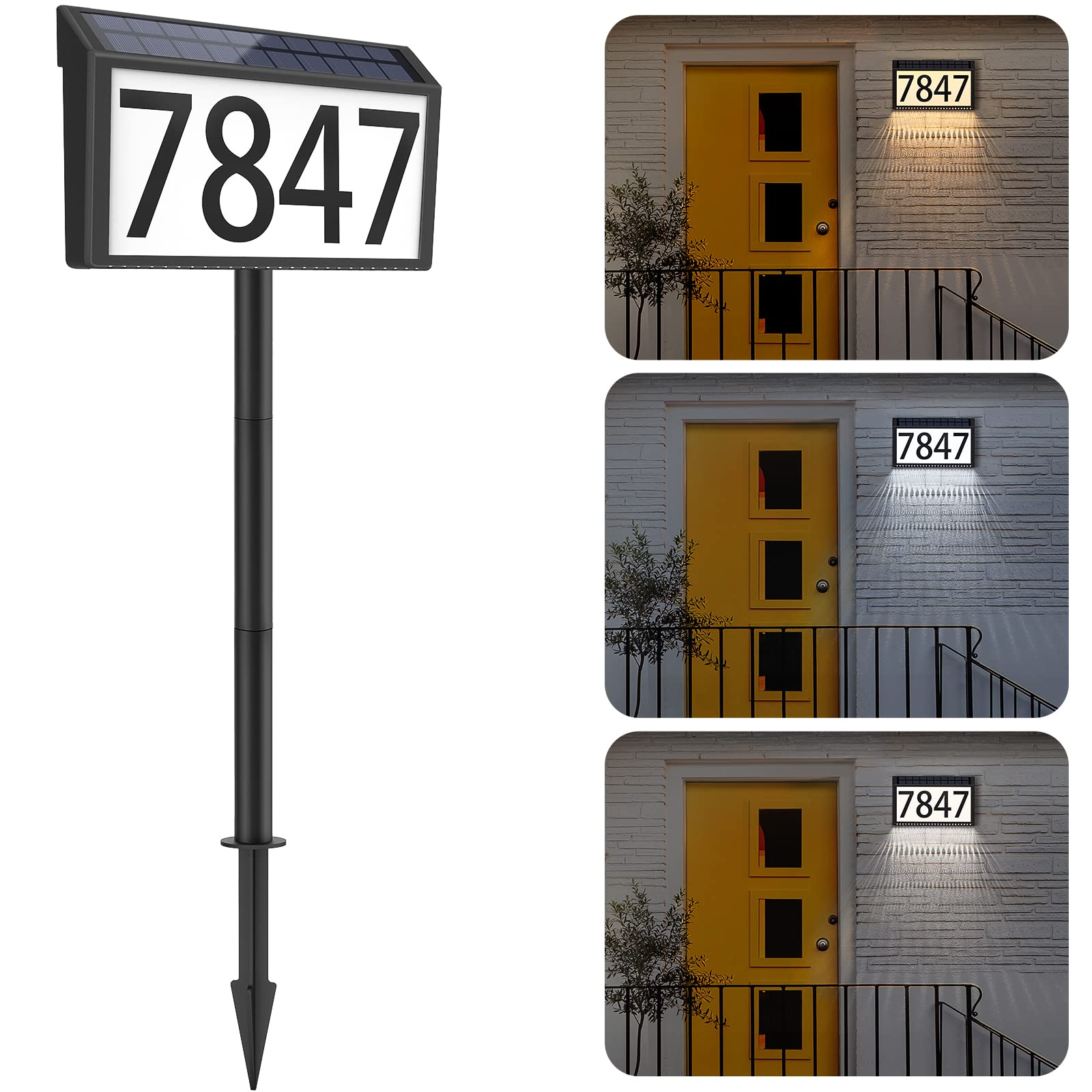 MAXvolador solar address sign front view with hollow-out glow for home visibility.