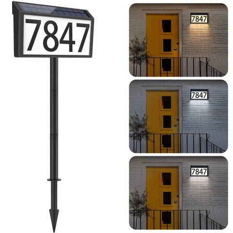 MAXvolador solar address sign front view with hollow-out glow for home visibility.