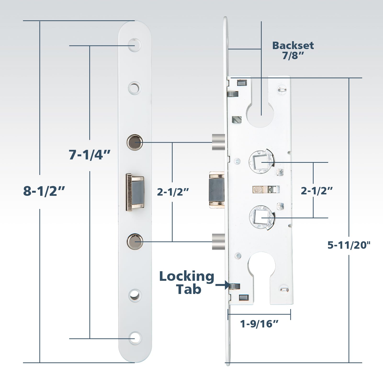 All-white mortise lock body complements Pella storm doors with a clean look.